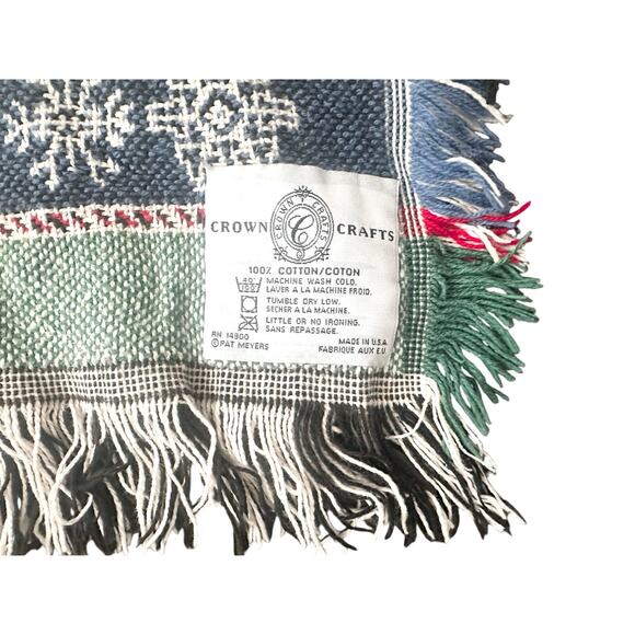 Crown Crafts Cotton USA Snowman Fair Isle Winter Theme Tapestry Blanket Fringe - Picture 6 of 8